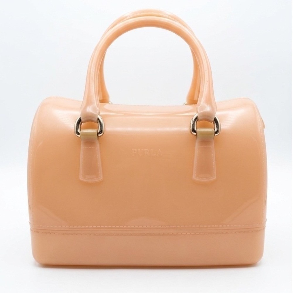 Furla Candy Bag Peach Apricot Rubber Jelly Satchel Doctor Bag Flawed Small Y2K